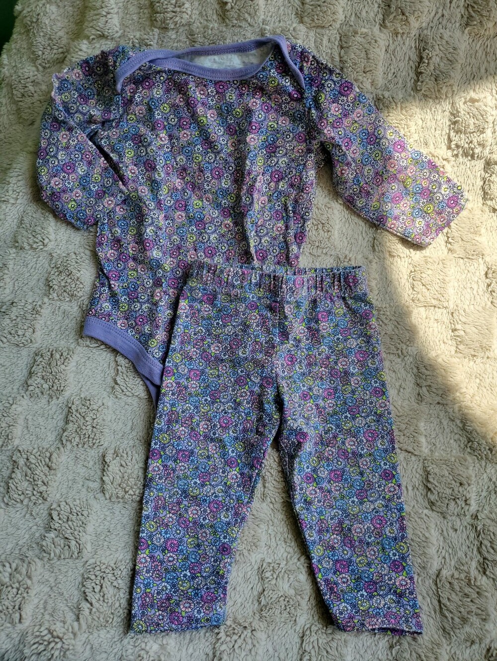 Girls' Purple Floral Long-Sleeve Outfit Set